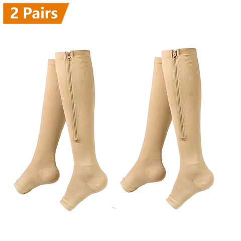 Brothock Zipper Compression Socks 1/2/3 Pairs Calf Knee High Stocking Open Toe - Earth Angel Lifestyle
