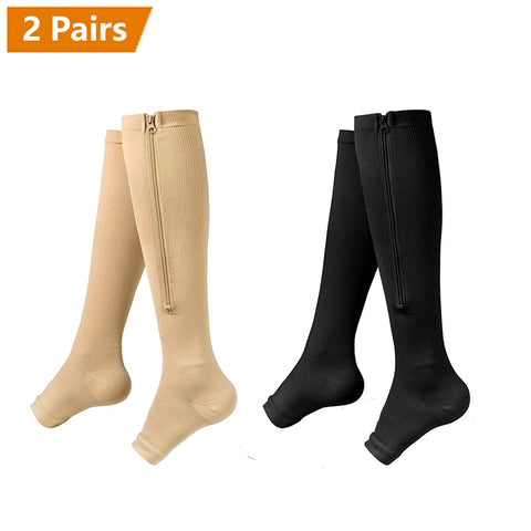 Brothock Zipper Compression Socks 1/2/3 Pairs Calf Knee High Stocking Open Toe - Earth Angel Lifestyle