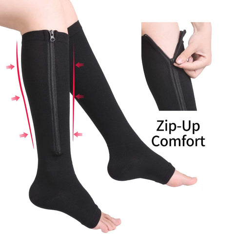 Brothock Zipper Compression Socks 1/2/3 Pairs Calf Knee High Stocking Open Toe - Earth Angel Lifestyle
