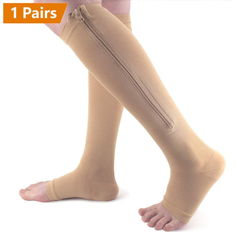 Brothock Zipper Compression Socks 1/2/3 Pairs Calf Knee High Stocking Open Toe - Earth Angel Lifestyle
