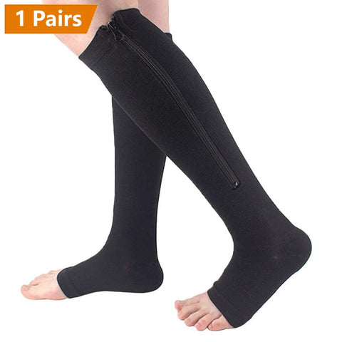 Brothock Zipper Compression Socks 1/2/3 Pairs Calf Knee High Stocking Open Toe - Earth Angel Lifestyle