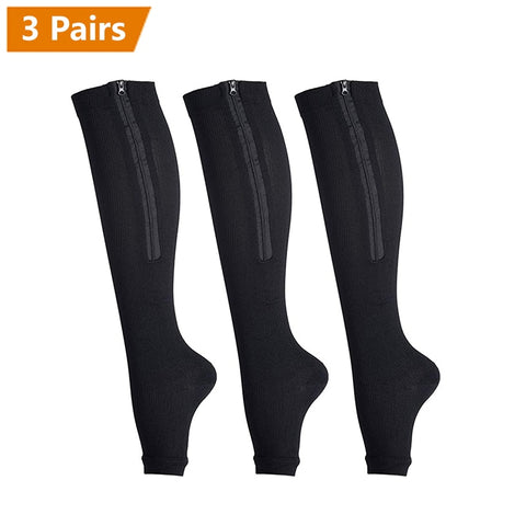 Brothock Zipper Compression Socks 1/2/3 Pairs Calf Knee High Stocking Open Toe - Earth Angel Lifestyle