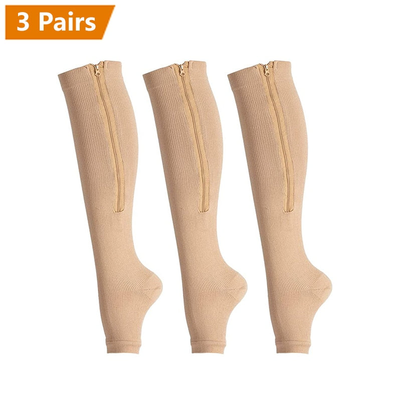 Brothock Zipper Compression Socks 1/2/3 Pairs Calf Knee High Stocking Open Toe - Earth Angel Lifestyle