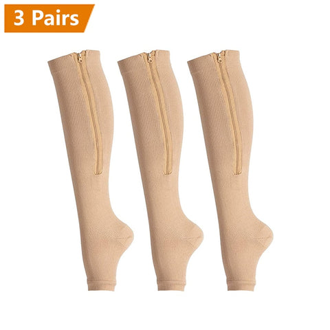 Brothock Zipper Compression Socks 1/2/3 Pairs Calf Knee High Stocking Open Toe - Earth Angel Lifestyle