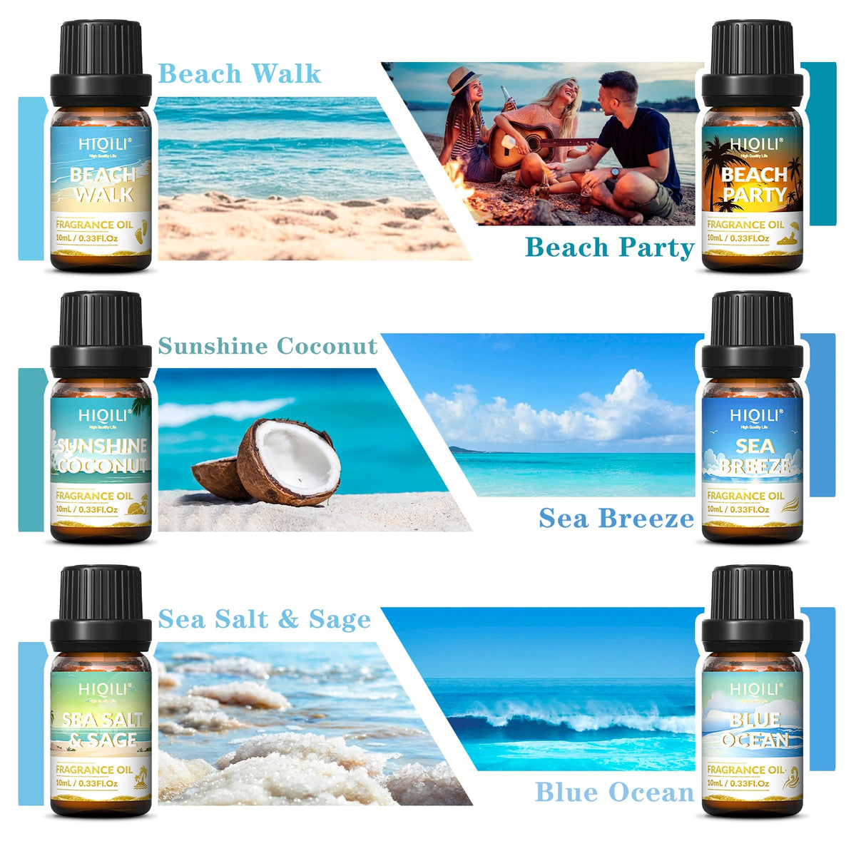 Gold Coast Theme  6 PC Fragrance Oils Set - Earth Angel Lifestyle