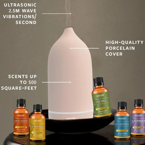 Pink Ceramic Ultrasonic Aromatherapy Essential Oil Diffuser - Earth Angel Lifestyle