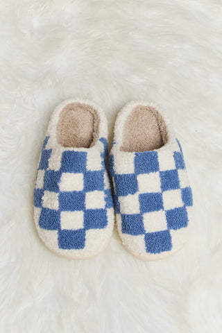 Melody Checkered Print Plush Slide Slippers - Earth Angel Lifestyle