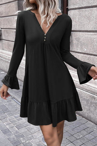 V-Neck Flounce Sleeve Ruffle Hem Mini Dress - Earth Angel Lifestyle
