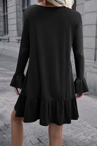 V-Neck Flounce Sleeve Ruffle Hem Mini Dress - Earth Angel Lifestyle
