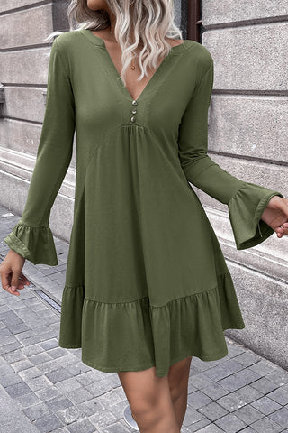 V-Neck Flounce Sleeve Ruffle Hem Mini Dress - Earth Angel Lifestyle