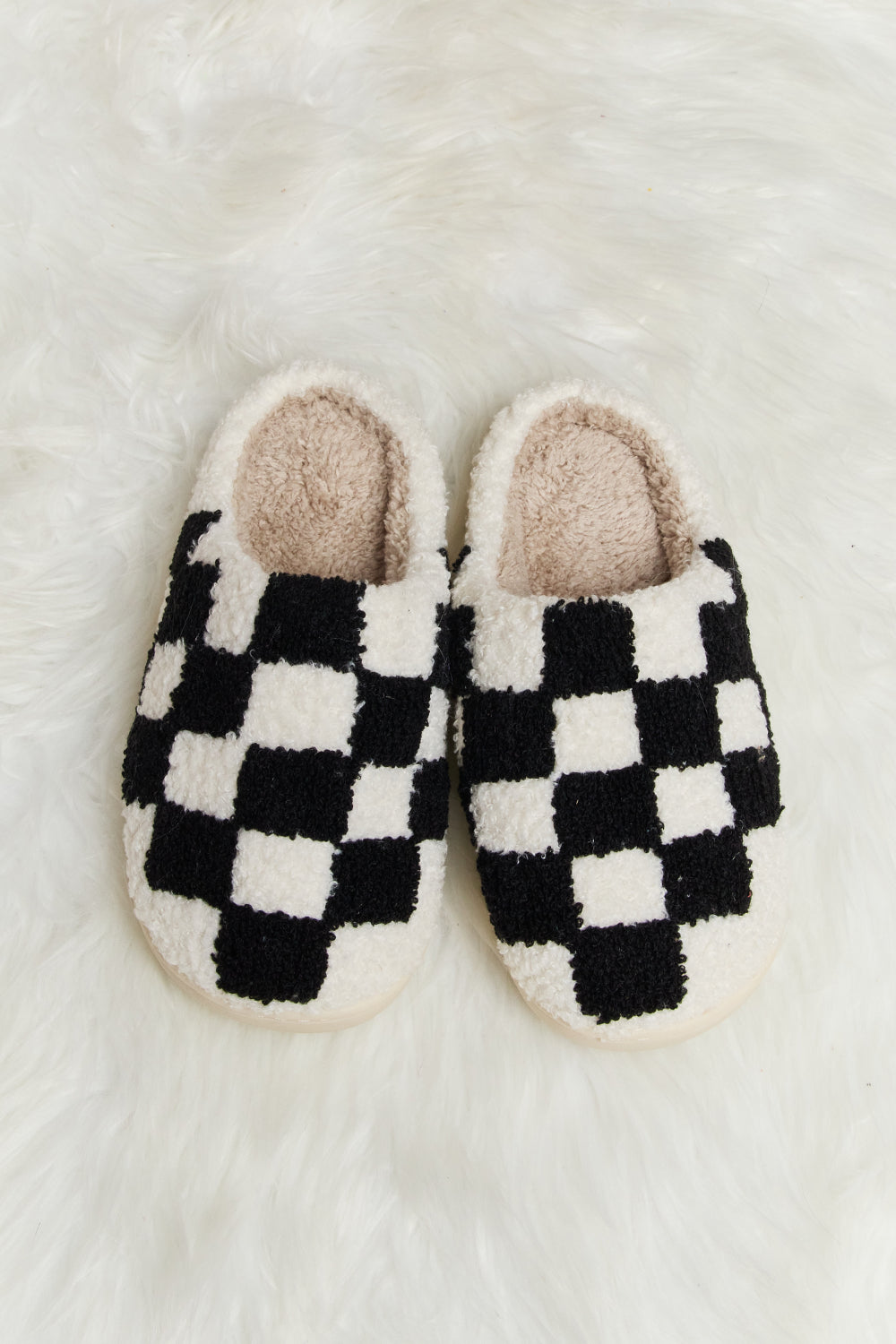 Melody Checkered Print Plush Slide Slippers - Earth Angel Lifestyle