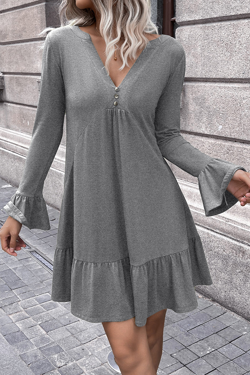 V-Neck Flounce Sleeve Ruffle Hem Mini Dress - Earth Angel Lifestyle
