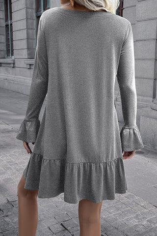 V-Neck Flounce Sleeve Ruffle Hem Mini Dress - Earth Angel Lifestyle