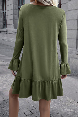 V-Neck Flounce Sleeve Ruffle Hem Mini Dress - Earth Angel Lifestyle