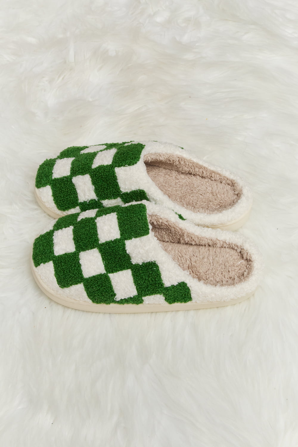 Melody Checkered Print Plush Slide Slippers - Earth Angel Lifestyle