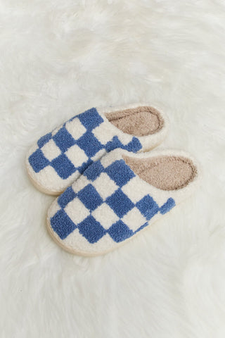 Melody Checkered Print Plush Slide Slippers - Earth Angel Lifestyle