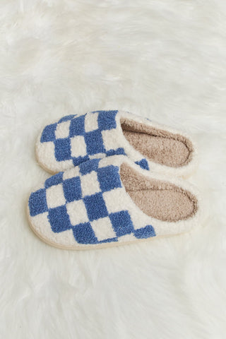 Melody Checkered Print Plush Slide Slippers - Earth Angel Lifestyle